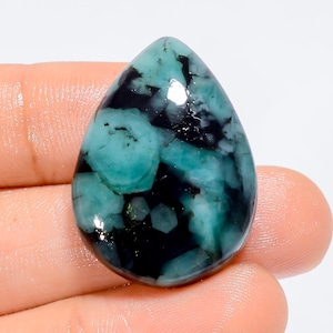 Smeraldo verde naturale a forma di pera, pietra preziosa sfusa, cabochon, per la creazione di gioielli, 37 carati, 28 x 21 x 6 mm (pietre come da immagine).