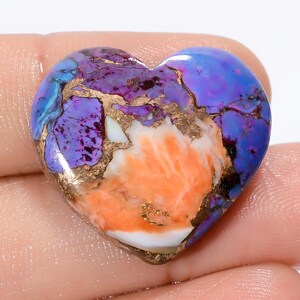Cabochon naturale a forma di cuore di turchese spinoso di ostrica, pietra preziosa sciolta per la creazione di gioielli, 26 carati, 23 x 25 x 5 mm (pietra come da foto)