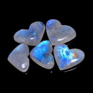 Lote de 5 piedras preciosas cabujón de piedra lunar arcoíris natural en forma de corazón para hacer joyas, 99 ct, 16 x 20, 17 x 23 mm (piedra lunar como en la imagen)