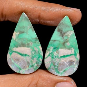 Paire de pierres précieuses en vrac en forme de poire, variscite naturelle, 37 carats 33 x 18 x 3 mm (paire de variscite comme sur la photo)