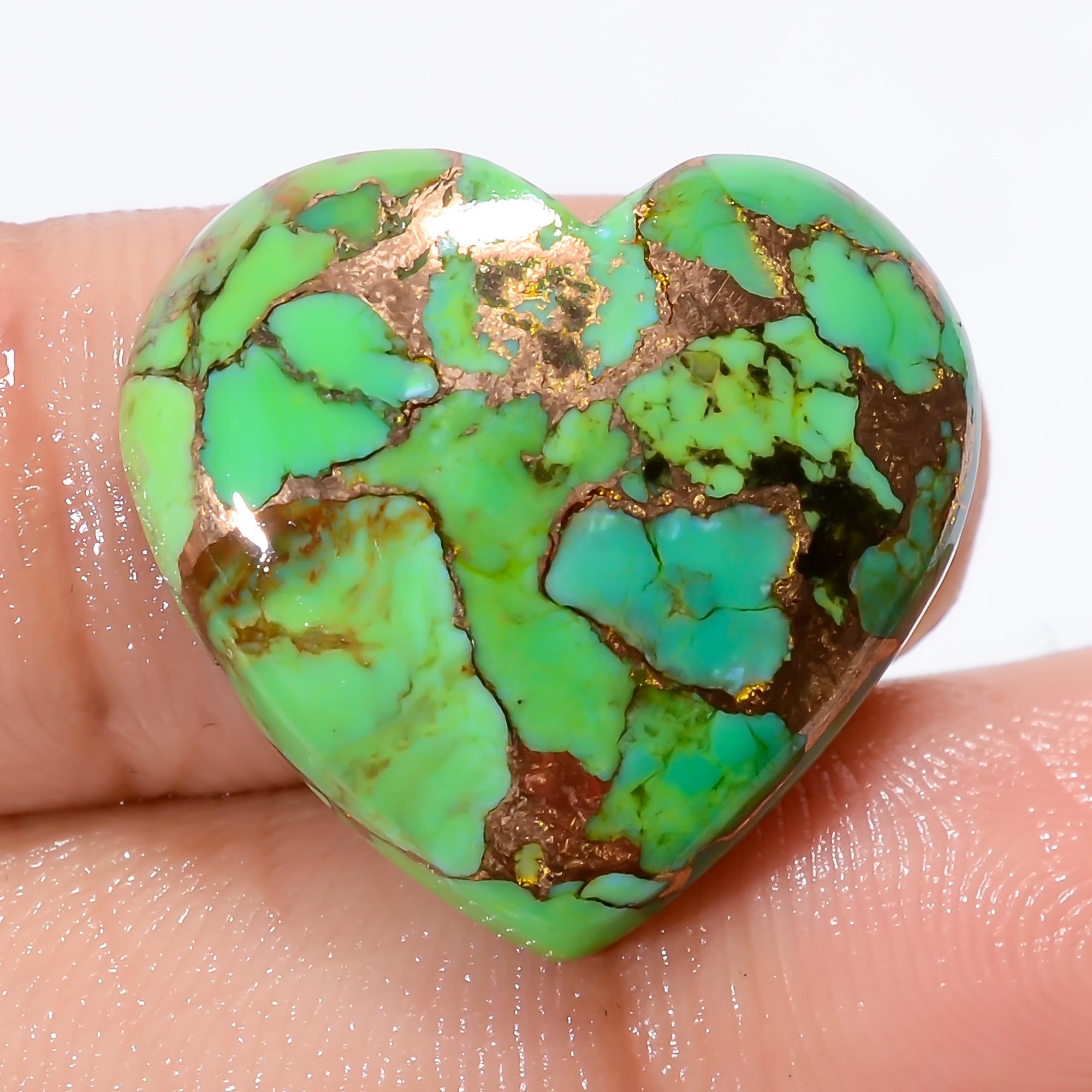 Green Copper Turquoise Heart Cabochon: Arizona Gemstone (20X21X5