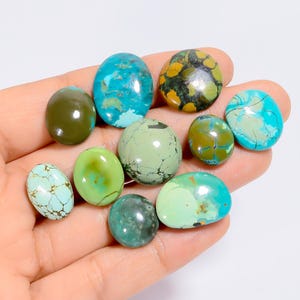 Cabochon di turchese tibetano naturale, pietre preziose sfuse, lotto da 10 pezzi, 87 ct, dimensioni 14x12, 20 x 16 mm (pietra come da foto).