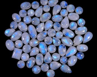 Wholesale Lot Natural Rainbow Moonstone Cabochon Mix Shape Gemstone Blue Fire Moonstone Making Jewelry (15-35mm)