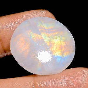 Pietra di luna arcobaleno naturale, forma rotonda, cabochon, pietra preziosa sfusa per la creazione di gioielli, 29 carati, 24 x 24 x 6 mm (pietra come da immagine).