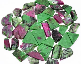 Raw Ruby Zoisite Slice Lot: Natural Gemstone for Jewelry Making (20-40mm)