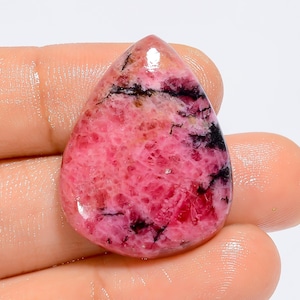 Pietra preziosa sciolta a forma di pera di rodonite naturale, cabochon, per la creazione di gioielli, 38 carati, 28 x 23 x 5 mm (rodonite come da immagine).