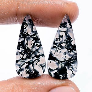 Natürliche Moosachat Birnenform Cabochon Lose Edelstein-Paar für Ohrringe Gewicht 18 Karat Größe 25X11X3mm