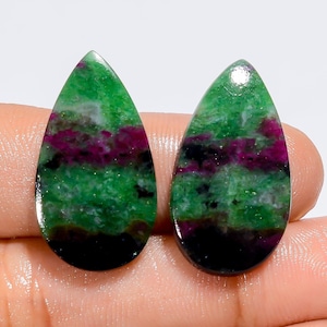 Paire de pierres précieuses en vrac en forme de poire, rubis zoisite et rubis, 28 carats 25 x 13 x 2 mm (paire de zoisite rubis comme sur la photo)