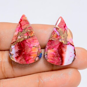 Coppia di pietre preziose sfuse cabochon a forma di pera di turchese spinoso naturale per realizzare orecchini da 32 carati, 27 x 17 x 3 mm (coppia come da foto)