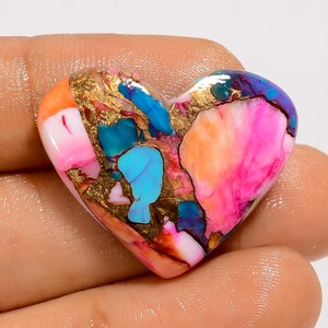 Huître épineuse naturelle cabochon turquoise en forme de coeur, pierre précieuse en vrac pour la fabrication de bijoux, 28 carats 23X28X5 mm (Pierre comme image)