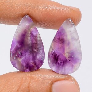 Coppia di pietre preziose sfuse cabochon a forma di pera di ametista trapiche naturale per realizzare orecchini da 32 ct, 25 x 16 x 5 mm (coppia come da foto)
