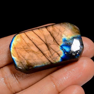 Cabochon de labradorite naturelle de forme rayonnante, pierre précieuse en vrac de 67 carats pour la fabrication de bijoux. 38 x 22 x 7 mm cristal de labradorite (pierre comme sur la photo)