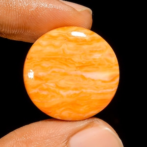 Cabochon de forme ronde turquoise orange, pierre précieuse en vrac pour la fabrication de bijoux, 20 carats 23X23X5 mm (Pierre comme sur l'image)
