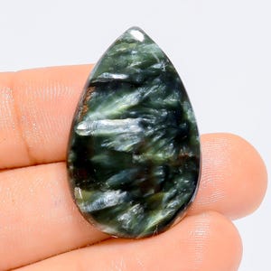 Natürliche Seraphinit Birnenform Cabochon Lose Edelstein für die Herstellung von Schmuck 21 Ct. 31X21X4 mm (Stein wie Abbildung)