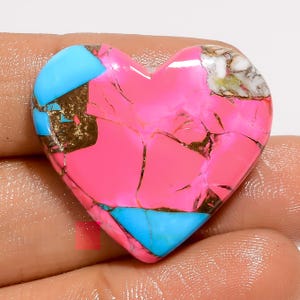 Natuurlijke suikerspin roze koperen hartvorm cabochon losse edelsteen voor het maken van sieraden 26 kt. 26 x 28 x 5 mm (steen als foto)