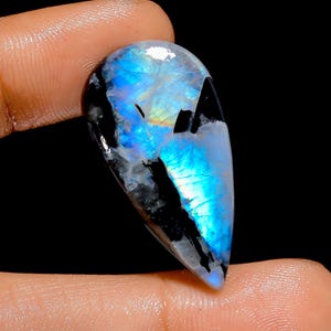 Cabochon naturel en forme de poire avec pierre de lune arc-en-ciel, pierre précieuse en vrac pour la fabrication de bijoux, 28 carats 31X16X5 mm (Pierre comme image)