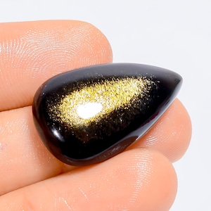 Natuurlijke Gouden Glans Obsidiaan Peervorm Cabochon Losse Edelsteen Voor Het Maken Van Sieraden 20 Ct 27X16X5mm (Steen als foto)