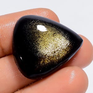 Ossidiana naturale dorata lucida a forma di pera, pietra preziosa sciolta cabochon per la creazione di gioielli, 28 carati, 25 x 22 x 6 mm (pietra come da foto)