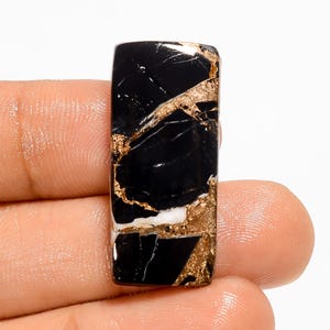 Pietra preziosa cabochon di turchese naturale nero rame a forma di raggio per la creazione di gioielli, 19 carati, 30 x 13 x 4 mm (come da foto)
