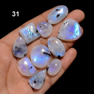 Lotto di 10 pietre preziose di pietra di luna arcobaleno naturale, lotto di 10 pezzi, lotto di pietre di luna arcobaleno di fuoco, lotto di pietre di luna arcobaleno appariscenti (pietre di luna come da immagine)