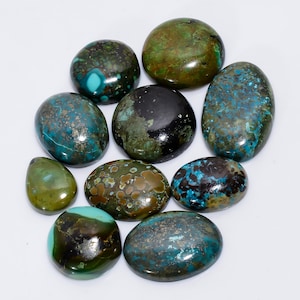 Lote de pedra preciosa turquesa natural, lote de 10 peças, 15x11 26x17 mm, tamanho misto, cabochão turquesa, lote de formato misto (turquesas como imagem
