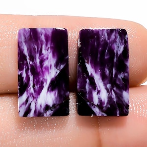 Paire de pierres précieuses en vrac en forme de cabochon de kammererite naturelle pour la fabrication de boucles d'oreilles, poids 13 carats, taille 16 x 9 x 2 mm (pierre comme sur l'image)
