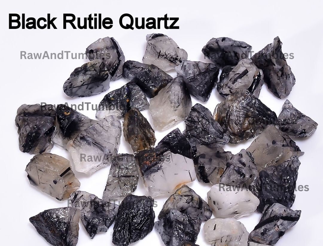 Black Rutile Quartz Roughs: Raw Gemstone Chunks (10-30 Mm) - Etsy