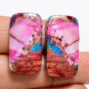 Huître naturelle épineuse cuivre turquoise forme rayonnante cabochon paire de pierres précieuses en vrac pour la fabrication de boucles d'oreilles poids 30 carats taille 25X13X4mm