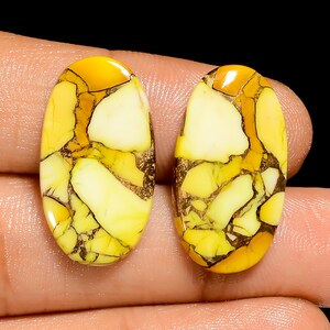Natürliches Honig Kingman Türkis-Paar Cabochon-ovale Form Cabochon-Lose Edelstein-Paar für die Herstellung von Ohrringen 18 Ct 23X13X3mm (Paar als Abbildung