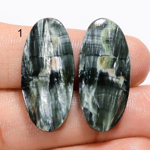 Cabujón de par de serafinita natural, piedra preciosa de par emparejado de serafinita verde, cristal de serafinita, fabricación de pendientes, regalo para ella