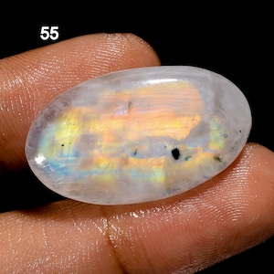 Natürlicher Regenbogen Mondstein Kristall, Mondstein mit schwarzem Turmalin Cabochon, loser Mondstein Edelstein, Schmuckstein, Geschenk für sie