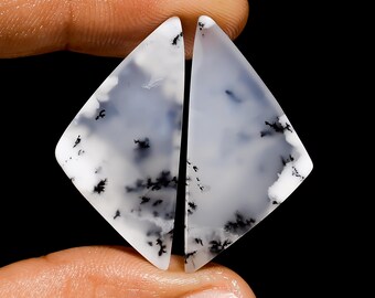 Natural Dendrite Opal Fancy Shape Cabochon Loose Gemstone Pair For Making Earrings 29 Ct. 34X16X4 mm ( Pair as picture