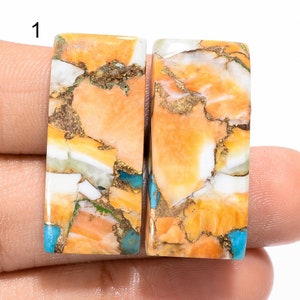 Paire de cabochons en cuivre turquoise et huître naturelle, Pierres précieuses turquoises en huître assorties, Paire de turquoises en forme de rectangle, Pierre pour la fabrication de bijoux
