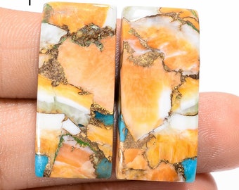 Par de turquesas de cobre y ostra natural en cabujón, gema turquesa de ostra a juego, par de turquesas rectangulares, piedra para joyería