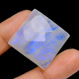 Piedra lunar arcoíris natural, forma cuadrada, facetada, suelta, tallada, para hacer joyas, 55 ct., 25 x 25 x 6 mm (piedra como se muestra en la imagen).