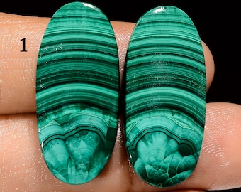 Natural African Malachite Matched Pair Cabochons: Green Gemstone for Earring Making