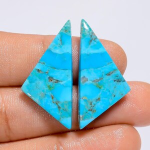 Paire de pierres précieuses en vrac turquoise naturelle cabochon de forme fantaisie pour faire des boucles d'oreilles 20 Ct. 30X14X3 mm (la paire comme sur la photo)