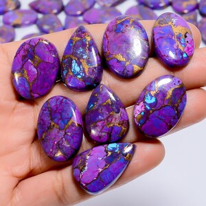 40 pezzi Cabochon di turchese rame viola naturale / Pietra preziosa di turchese rame viola sciolta / Turchese rame americano (pietra come da foto)
