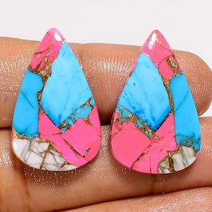 Cotton Candy Pink Kupfer Türkis Matched Paar Birnenform Cabochon Loses Edelstein-Paar für die Herstellung von Ohrringen 21 Ct 25X16X4mm (Paar wie Abbildung