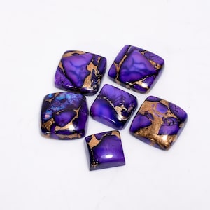 Lila Kupfer Türkis Kissen Form Cabochon Edelstein 6 Stück Lot für die Herstellung von Schmuck 63 Ct. 11X11 15 x 15 mm (Stein wie Bild)