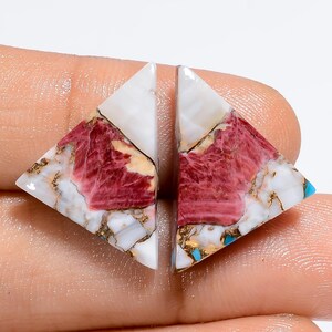 Cabochão de turquesa natural ostra em formato extravagante, par de pedras preciosas soltas para fazer brincos, peso 16 quilates, tamanho 21x14x3mm