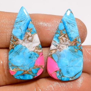 Coppia di pietre preziose sfuse cabochon a forma di pera color rosa zucchero filato turchese rame per realizzare orecchini 25 ct 30x15x3 mm (coppia come da immagine)