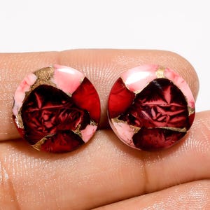 Paire de cabochons ronds en cuivre turquoise et cuivre de buffle rouge naturel, 14 carats 15X15X2 mm (la paire comme sur la photo)