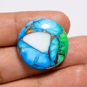 Cabochon de forme ronde, turquoise, cuivre, bleu vert naturel, pierre précieuse en vrac pour la fabrication de bijoux, 24 carats. 22X22X5 mm (pierre comme sur la photo)