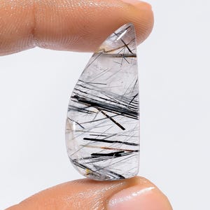 Quartzo Rutilo Preto Natural Forma Fantasia Cabochão Pedra Preciosa Solta Para Fazer Joias 25 Ct. 30X13X5 mm (Quartzo Rutilo Preto como imagem)
