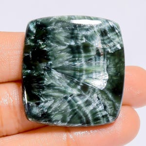 Cabochon de forme rayonnante en séraphinite naturelle, pierre précieuse en vrac pour la fabrication de bijoux, 62 carats 34 x 31 x 5 mm (pierre comme sur la photo)