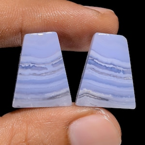Par de piedras preciosas sueltas de cabujón de forma elegante de ágata de encaje azul natural para hacer aretes, peso de 25 quilates, tamaño 18 x 14 x 4 mm