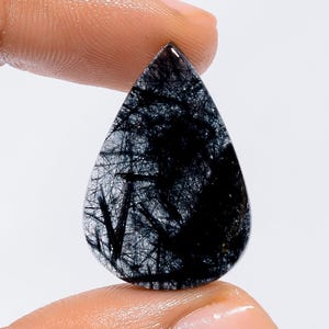 Quarzo rutilo nero naturale a forma di pera, pietra preziosa sciolta cabochon per la creazione di gioielli, 14 carati, 26 x 17 x 2 mm (quarzo rutilo nero come da foto)