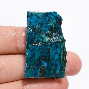 Fatia de cristal de crisocola natural, laje de crisocola em forma de fantasia, fatia de palmeira crua, laje crua polida em ambos os lados, 35X21X7 mm, 55 quilates