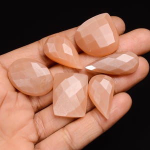 Cristal de pierre de lune pêche naturelle / Pierres précieuses de pierre de lune pêche à facettes / Lot de 6 pièces en gros Pierre de lune pêche / Pierre de fabrication de bijoux
